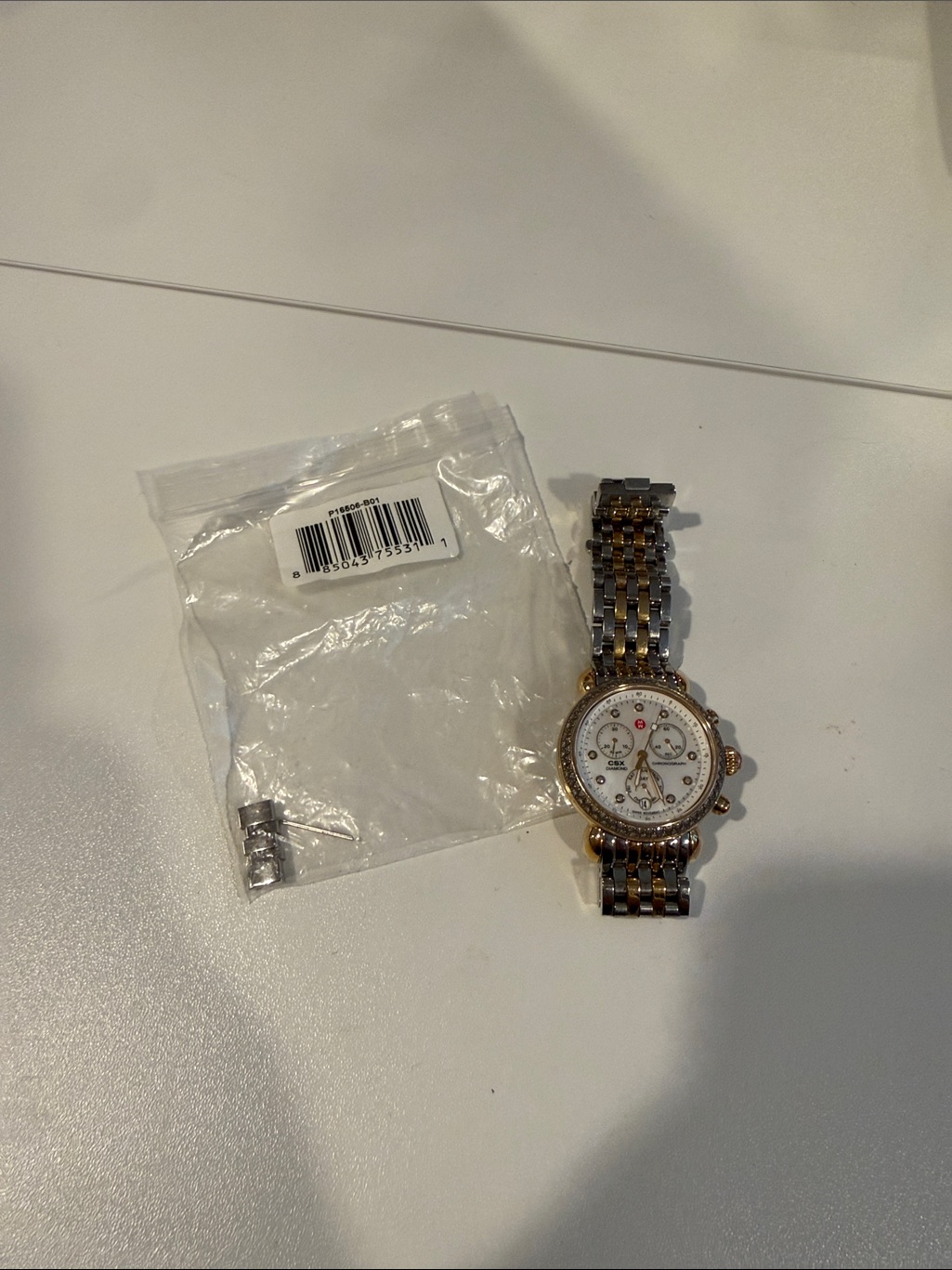 Michele Watch TwoTone Ladies Chronograph Watch  White Dial With Diamonds